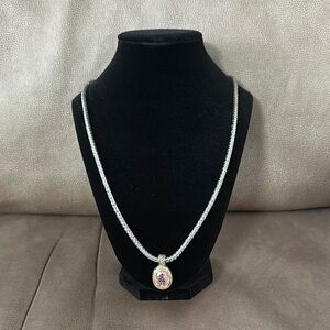 Elegant Silver Necklace with Pink Pendant